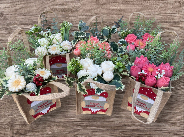 Large Christmas Flower Jute Gift Bag